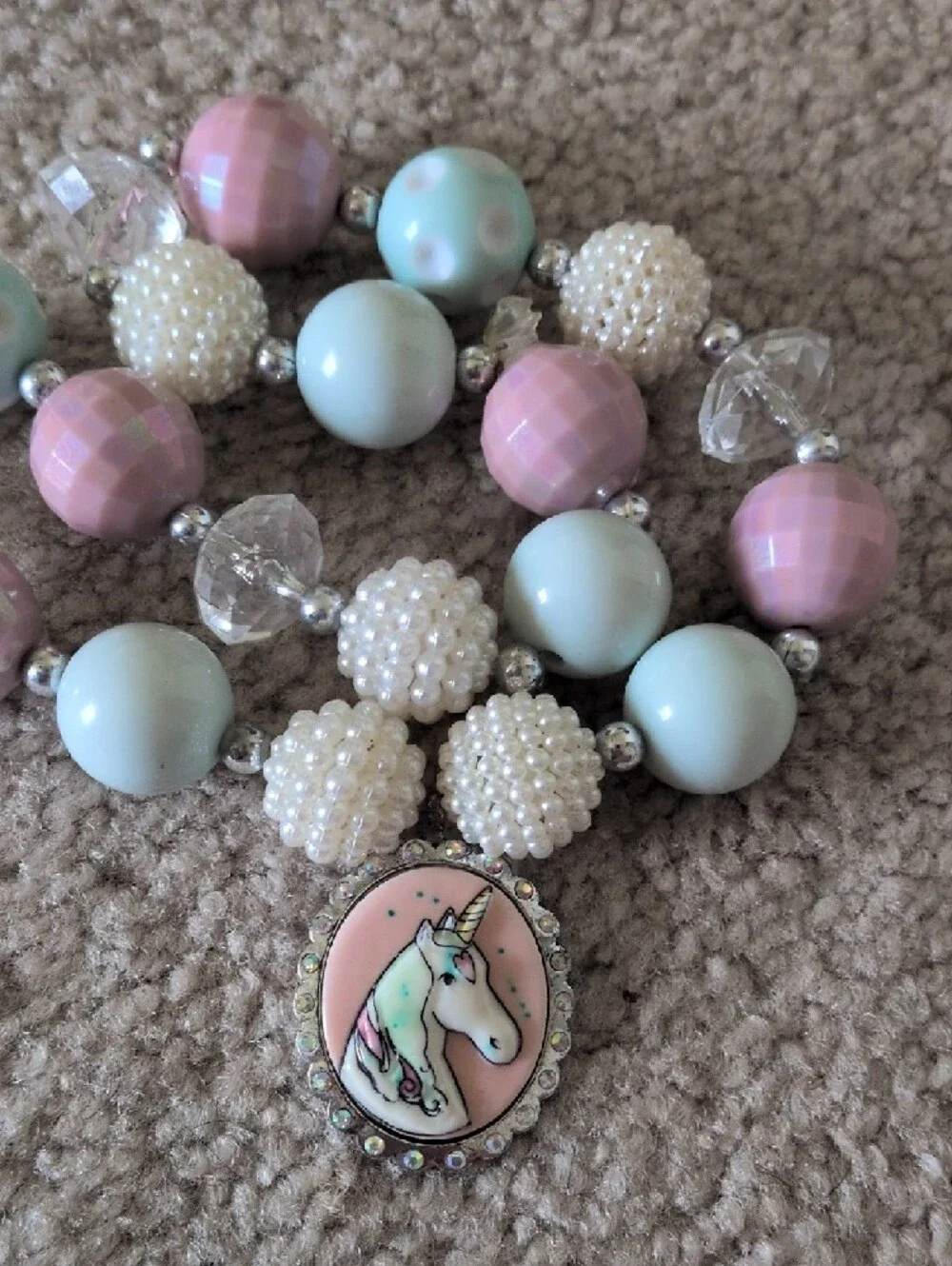 Kids Pink & Light Blue Unicorn Beaded Necklace